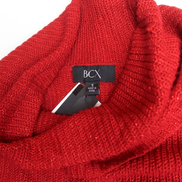 BCX Sweaters - BCX Red Metallic Knit Cowl Neck Sweater Small